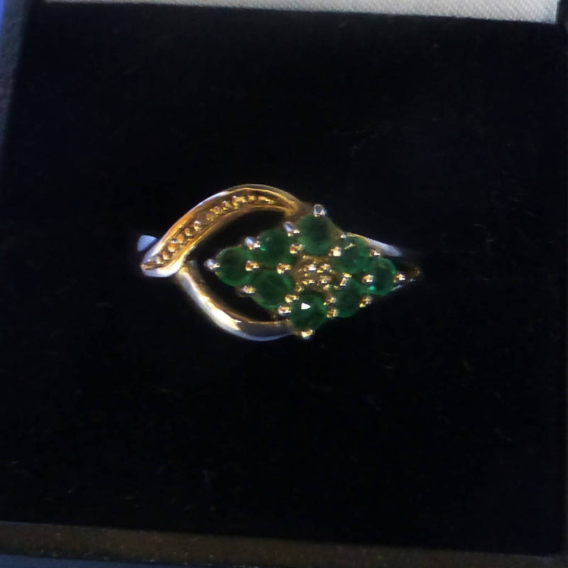 Silver Emerald and Diamond Ring Size M +1/2