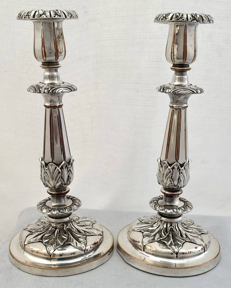 Late Georgian Pair of Old Sheffield Plate Candlesticks. Roberts, Smith & Sissons. circa 1830 - 1840.