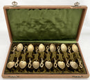 Victorian Cased Set of Twelve Naturalistic Leaf & Vine Form Gilt Metal Teaspoons, circa 1870 - 1890.