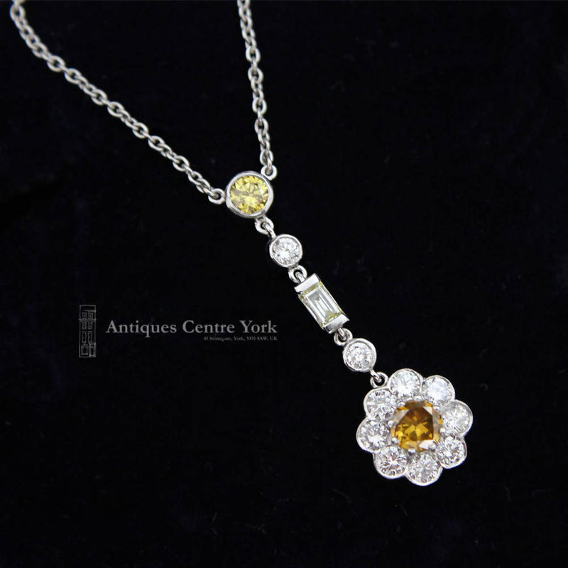 Handmade Platinum Yellow & White Diamond Necklace