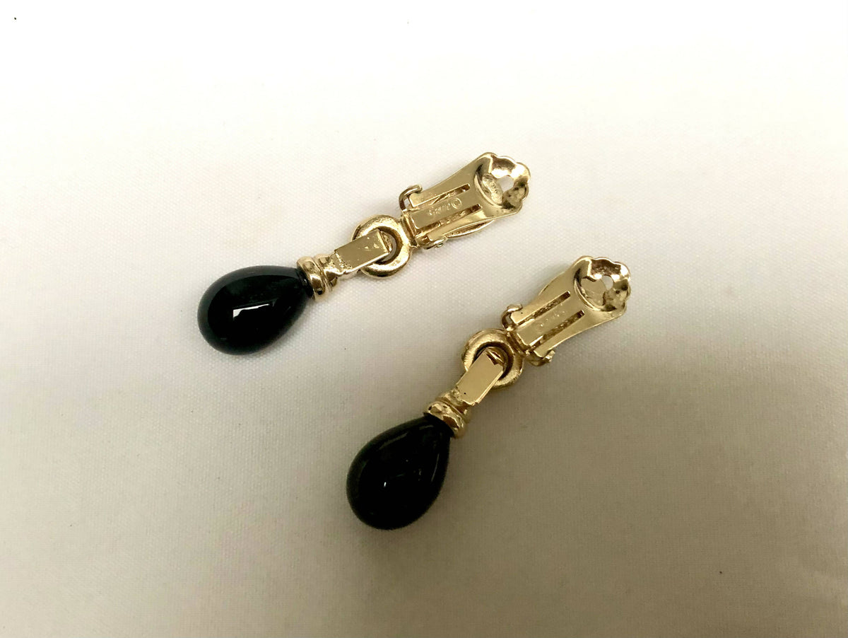 Vintage DG Signed Door store Knock Black/Gold Clip-on Earrings with Rhinestones