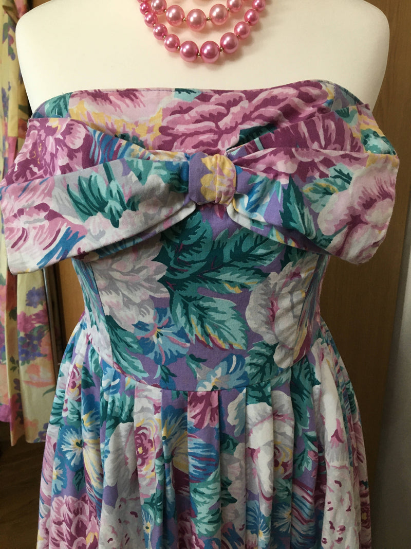 Vintage Laura Ashley Strapless Floral Tea Dress