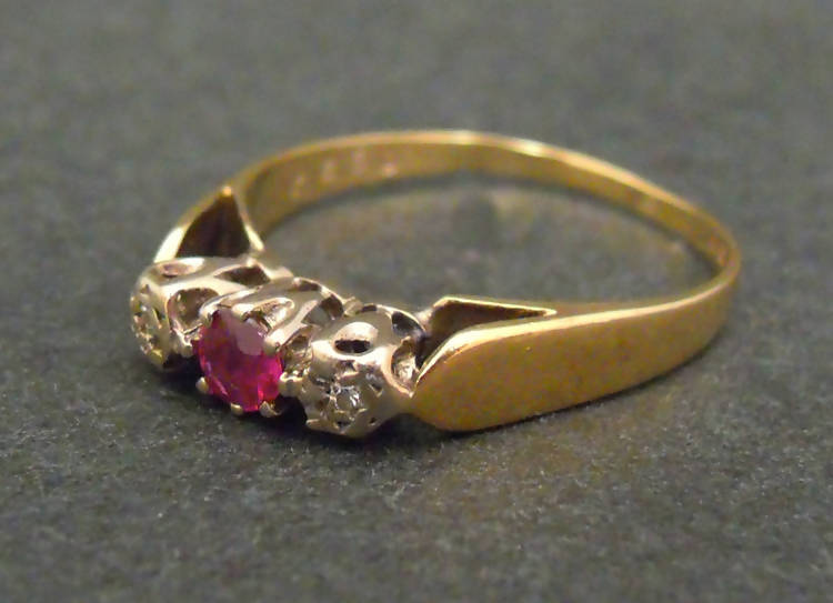 9ct gold, ruby and diamond ring, 1979