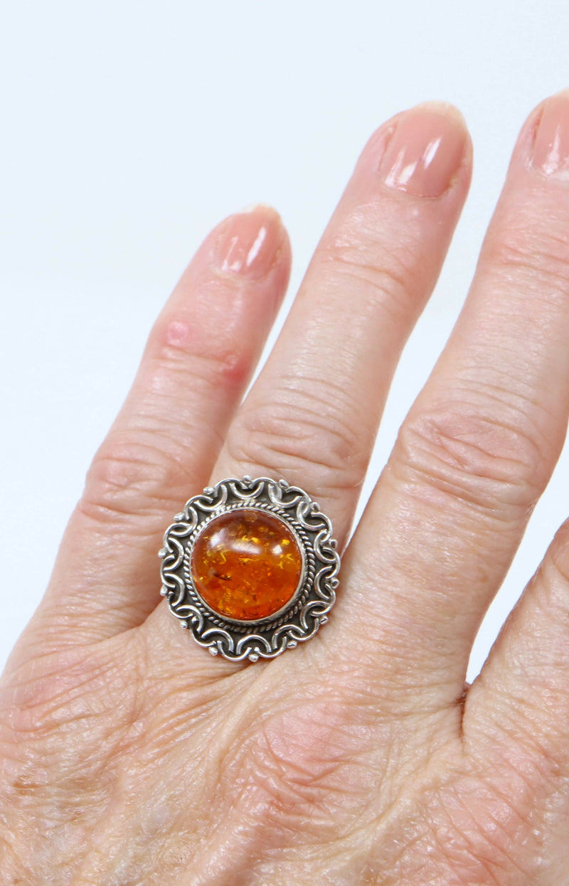 Silver & Amber Ring