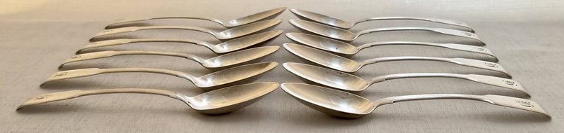 Early Victorian Set of Twelve Silver Teaspoons. London 1845 Samuel Hayne & Dudley Cater. 6.5 troy ounces.