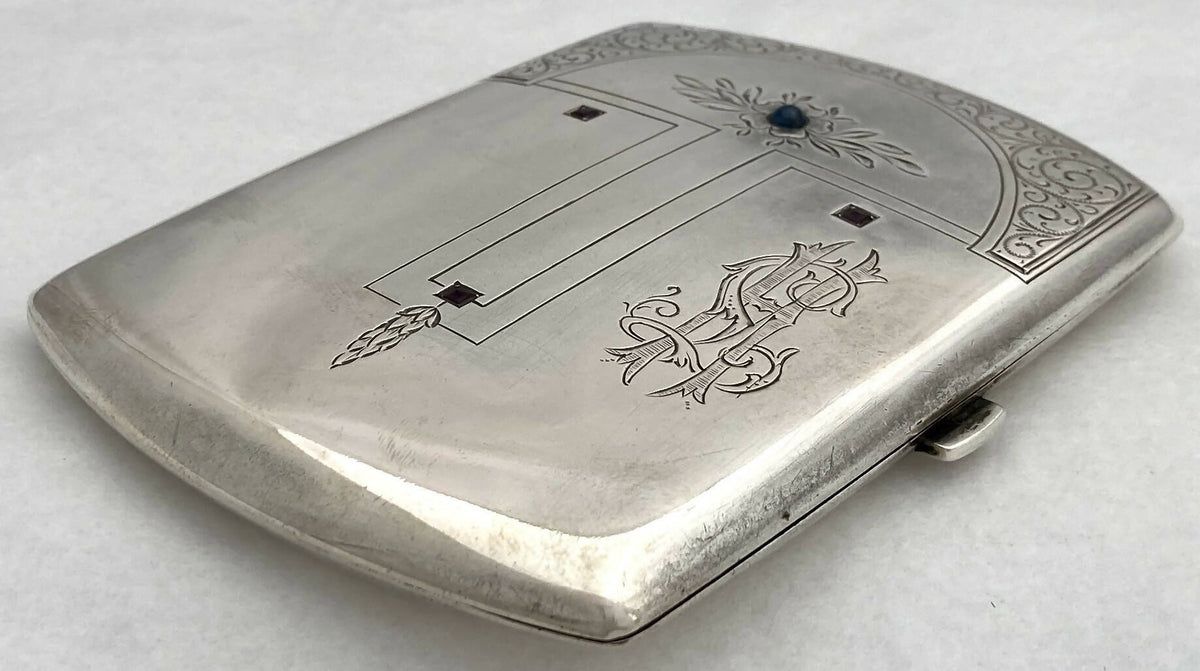 value of silver cigarette case Austrian Jugendstil Silver Cigarette Case with Cabochon Sapphire & Ins