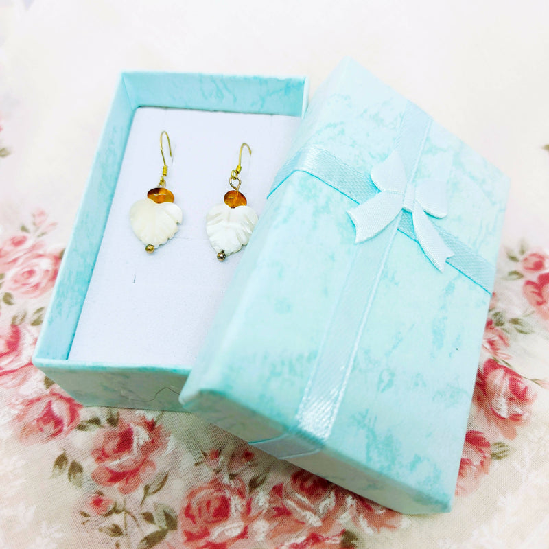 Gold on Silver Drop Earrings with Amber & Mother of Pearl