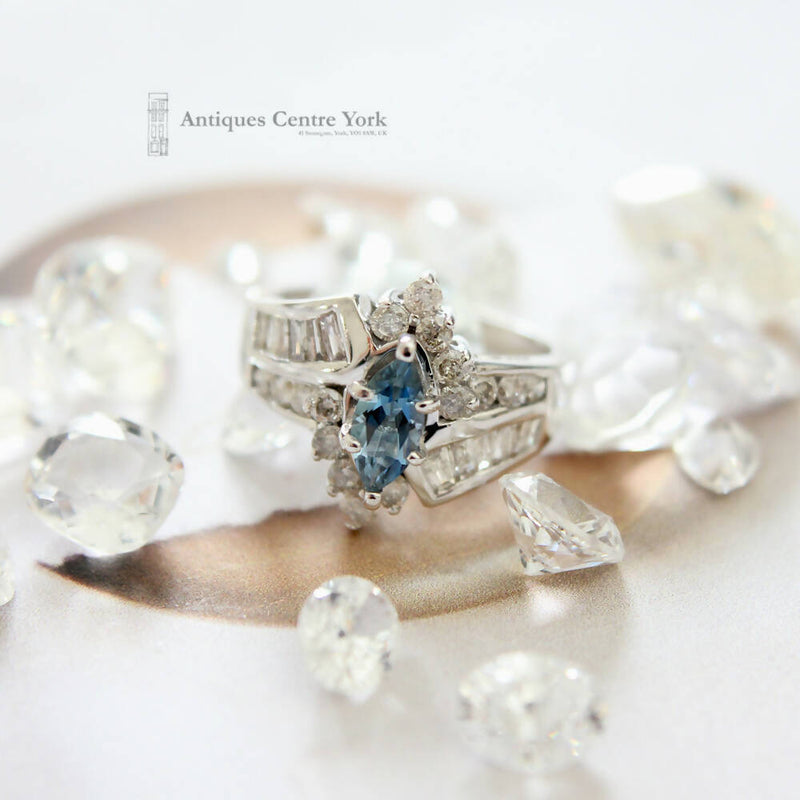 14ct White Gold Aquamarine & Diamond Dress Ring
