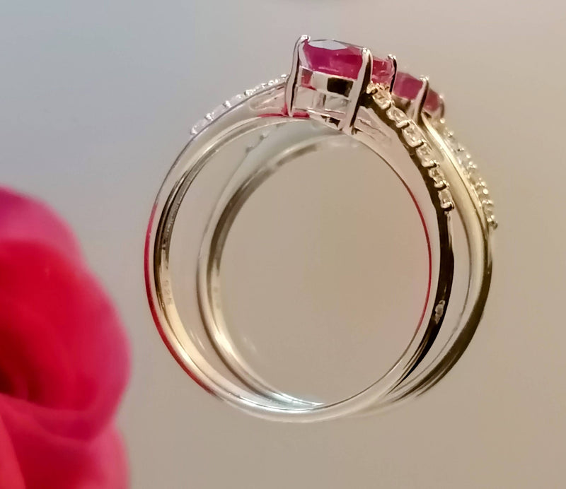 Ruby & White Zircon Sterling Silver Ring
