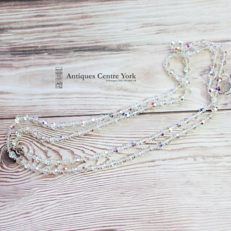 56" Long Vintage Aurora Crystal Necklace