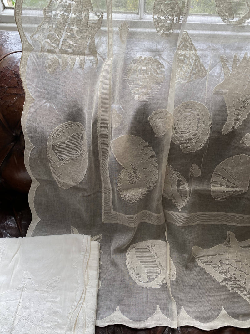 Seashells ivory Cotton ecru Madras Lace Panel 66" x 98”