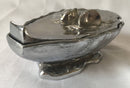 French novelty silver plated mignonette sauce dish and cover, with glass liner, in the form of an oyster shell. Signed M. Gouaille.