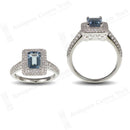 18ct White Gold Aquamarine & Diamond Rectangular Cluster Ring