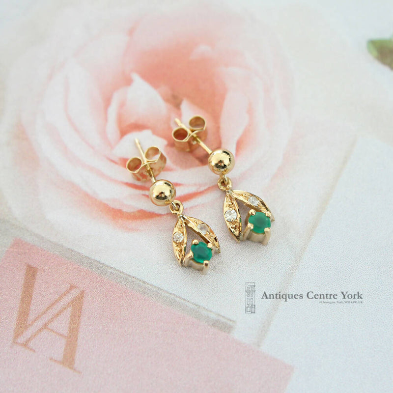 18ct Gold Emerald & Diamond Earrings