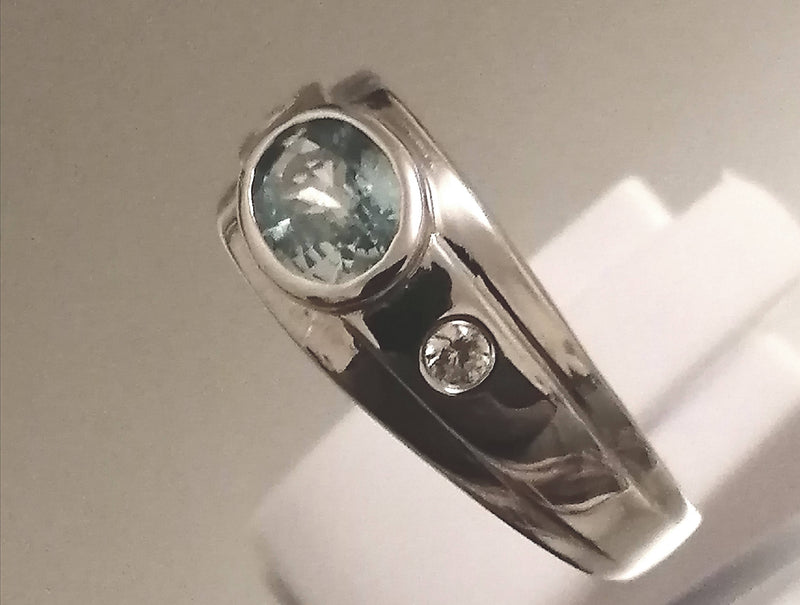 New Sterling Silver Ratanakiri Blue Natura & Cambodian Zircon Ring - Size X