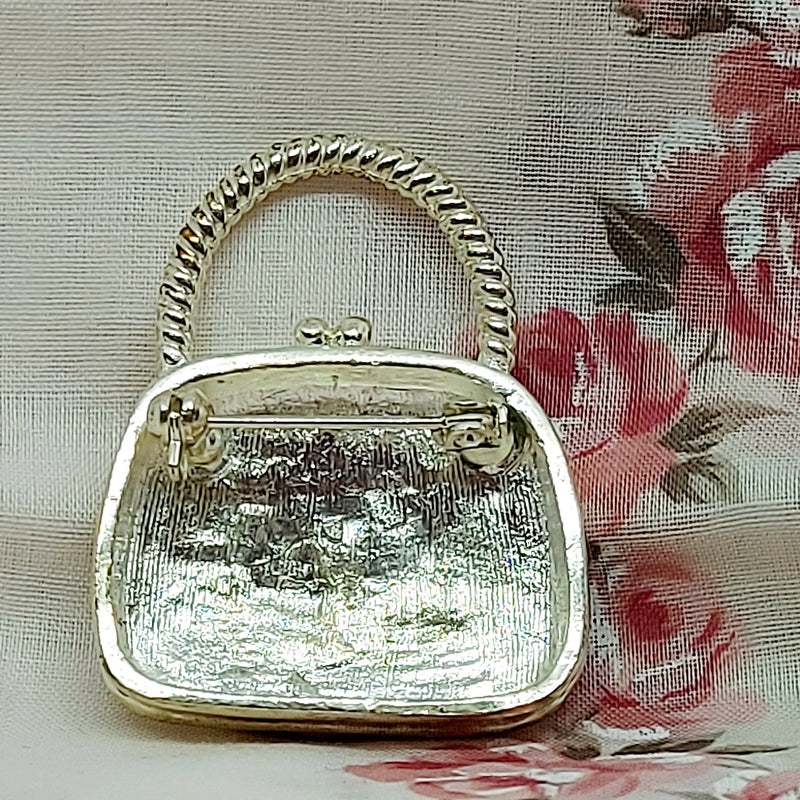 Silver Tone Hand Bag Brooch