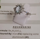 New Esprito Santo Aquamarine & White Cambodian Zircon Halo Sterling Silver ring - S