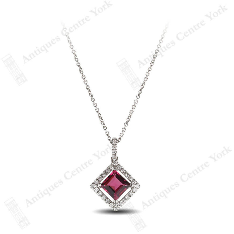 18ct White Gold Pink Tourmaline & Diamond Pendant