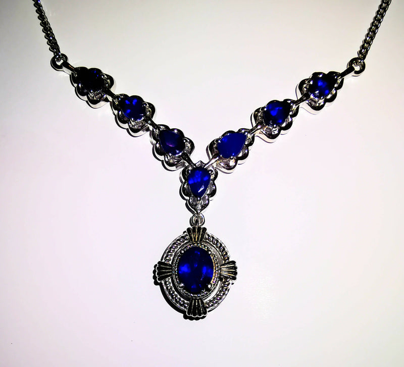 925 Sterling Silver Blue Spinel 20" Necklace