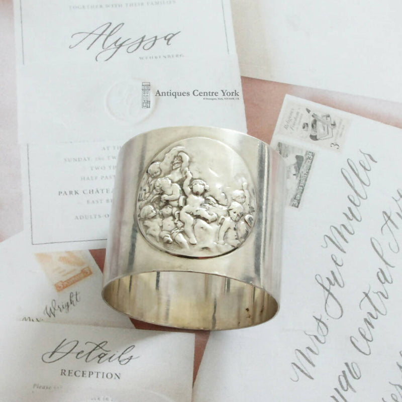 Antique Swiss Silver Cherub Napkin Ring by Hauguenin