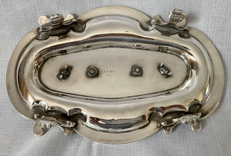 Georgian Style Silver Plated Inkstand with Twin Inkwells & Taperstick Holder.