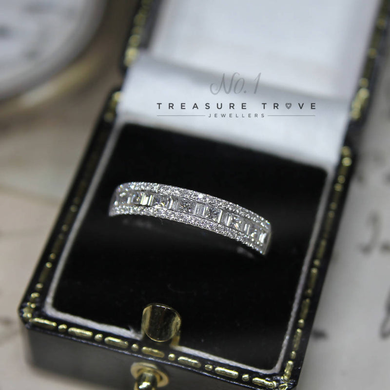 Platinum Princess, Brilliant & Baguette Cut Diamond 0.69ct Half Eternity Ring