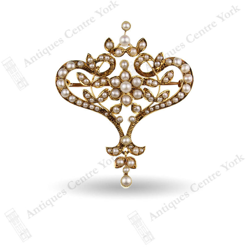 Victorian 15ct Gold & Pearl Brooch