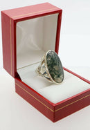 Silver Art Nouveau Style Moss Agate Ring