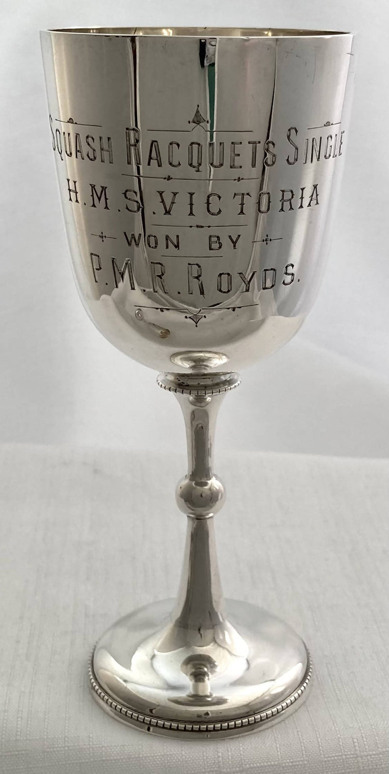 Pair of Silver Trophy Goblets for future Royal Navy Admiral P. M. R. Royds on H.M.S. Victoria. London 1891/92 George Jackson. 6 troy ounces.