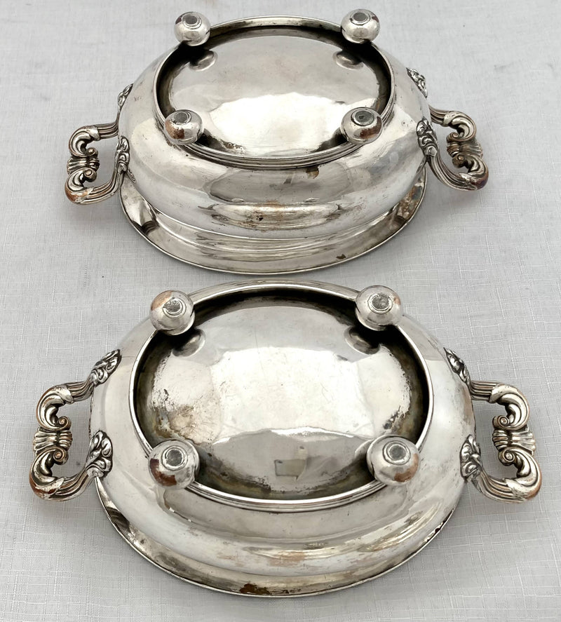 Georgian, George IV, Pair of Old Sheffield Plate Sauce Tureens. Circa 1820 - 1830.