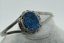 New Artisan Drusy Cobalt Blue (Ovl 20x15mm) Cuff Bangle (Size 7.5) in Sterling Silver 13.00 Ct