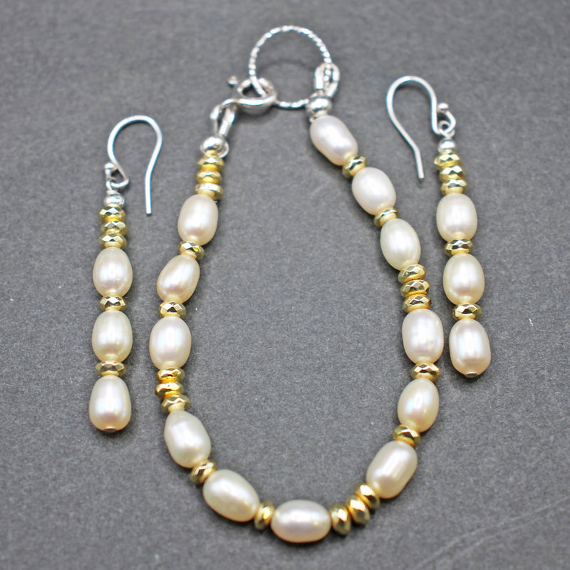 Bridget: Real pearls with hematite beads set