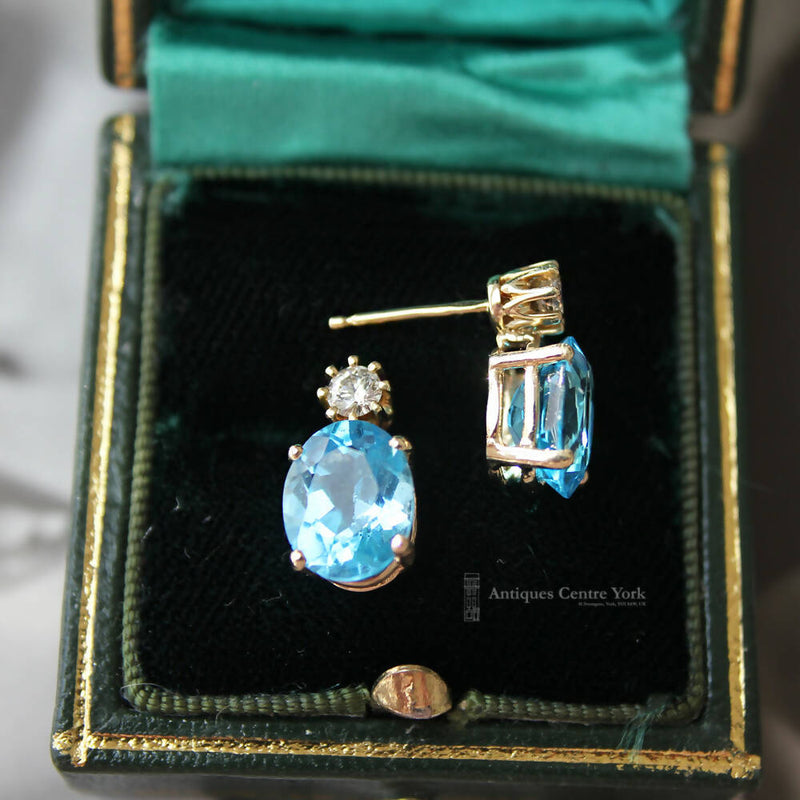 14ct Blue Topaz & Diamond Earrings