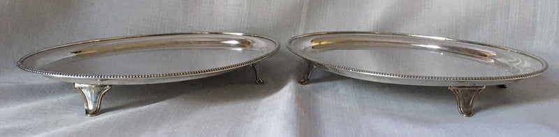 Georgian, George III period, pair of Old Sheffield Plate oval salvers with beaded decoration, circa 1780 - 1800.