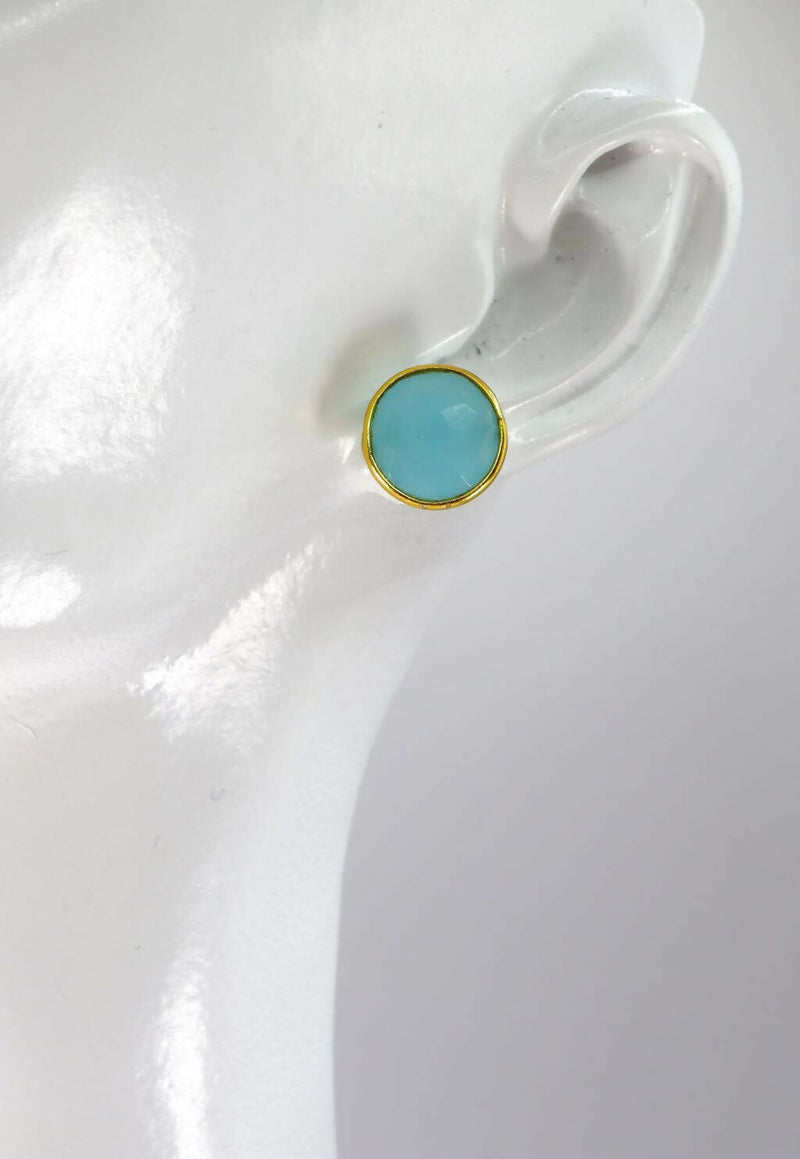 Silver Gilt Aqua Earring Studs