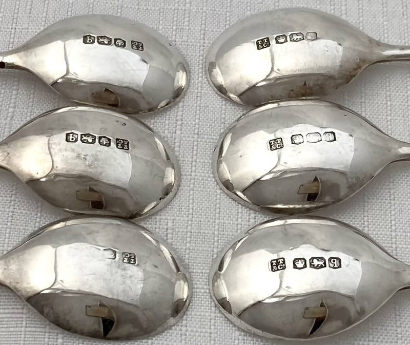 George V Cased Set of Six Silver Coffee Bean Spoons. Sheffield 1933 Thomas Turner & Co. 1.8 troy ounces.