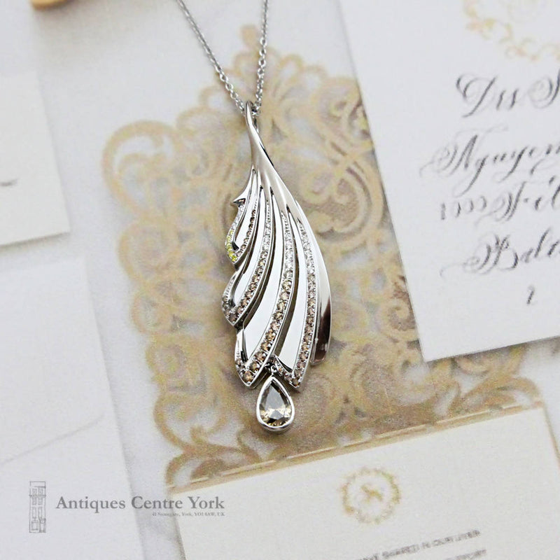 Contemporary Design 18ct White Gold Coloured Diamond Pendant