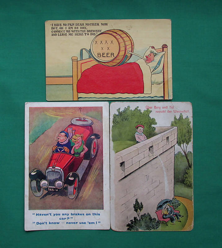 Collection Of Three Humorous Postcards Vintage 1915,1919 & 1946