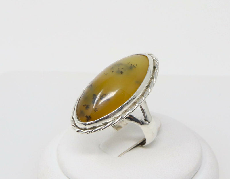 Vintage Silver & Brown Moss Agate Statement Ring