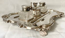 Large Silver Plated Inkstand, in the Georgian Manner, with Twin Inkwells, Taperstick Holder & Snuffer.