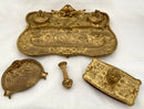 Late 19th Century French Gilt Bronze Naturalistic Desk Set, Signed E. Gros.