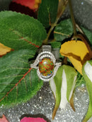 New AA Canadian Ammolite Natural Cambodian Zircon Ring in Platinum Overlay Sterling Silver - Size T