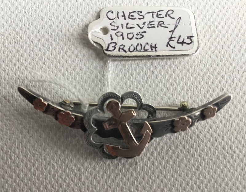 Silver Brooch with anchor. Chester 1905. 4.5 cm