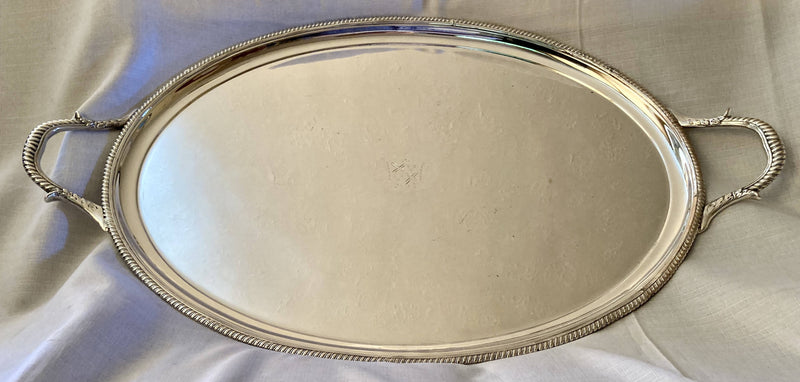 Georgian, George III period, Old Sheffield Plate serving tray from the Bull & Mouth Coaching Inn, City of London, circa 1790 - 1810.