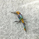 Silver enamel bird brooch