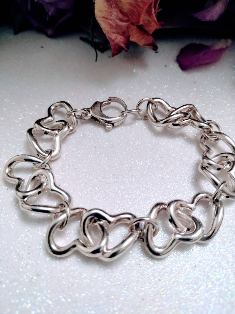 New Sterling Silver Heart Bracelet - 7.5"