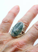 Silver Art Nouveau Style Moss Agate Ring