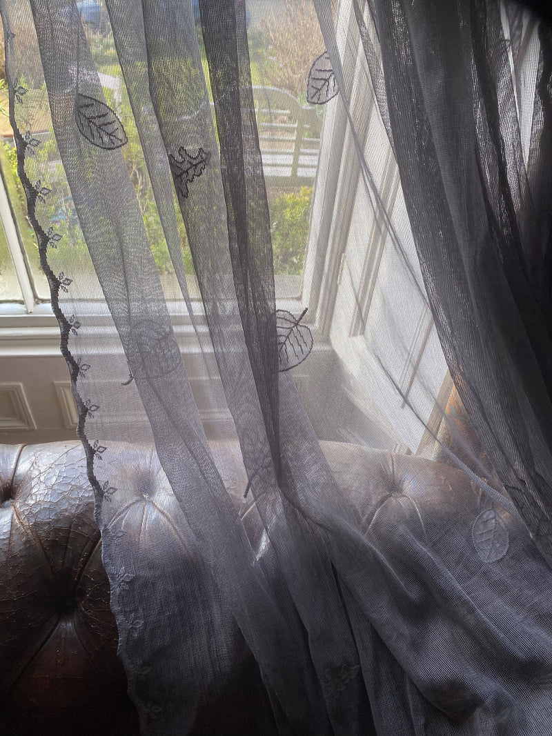 Grey botanical cotton lace Curtaining panel 112”/90” to finish