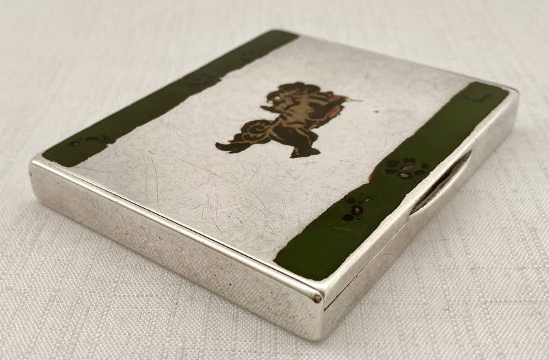 George V, Silver & Enamel Chinese Foo Dog Cigarette Case. London 1928 Asprey & Co Ltd. 4 troy ounces.