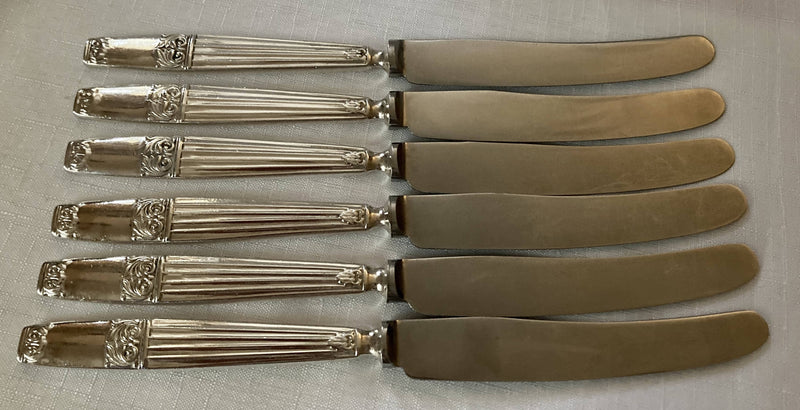 Mid Century Silver Plated Cased Dessert Cutlery Set for Six by Elkington & Co. Retailed by Manoah Rhodes.